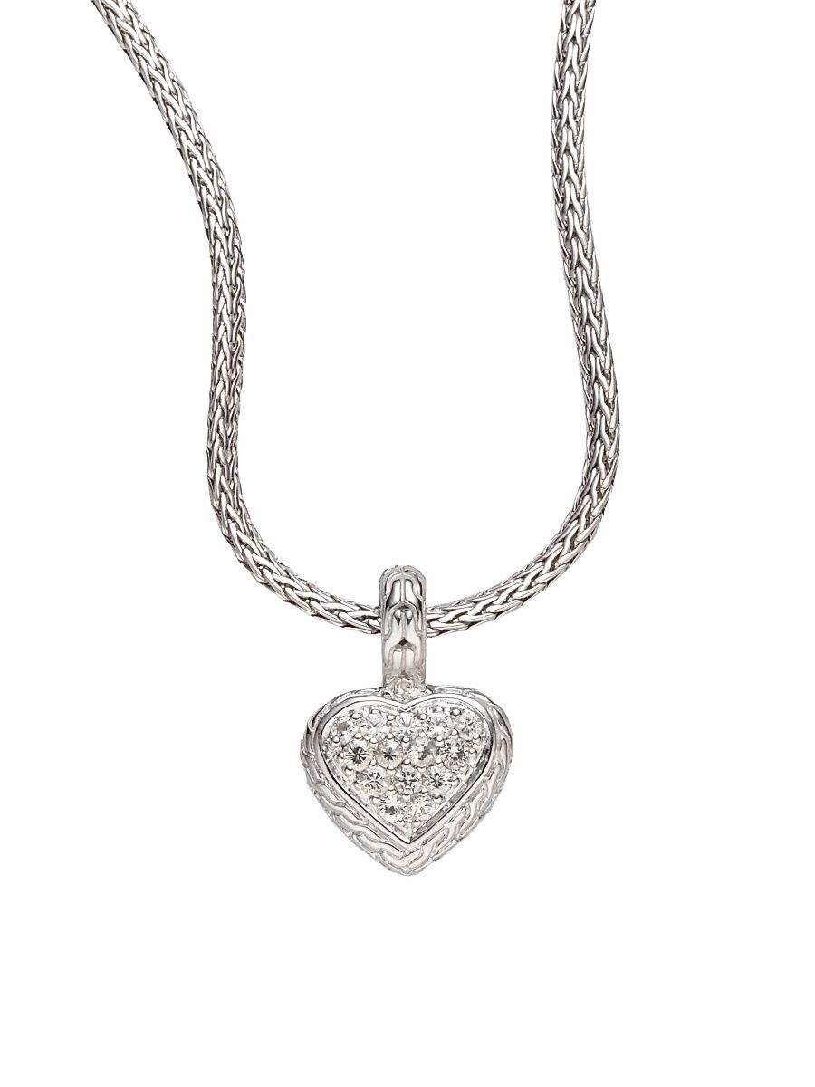 Women's White Sapphire & Sterling Silver Small Heart Pendant Necklace - Silver