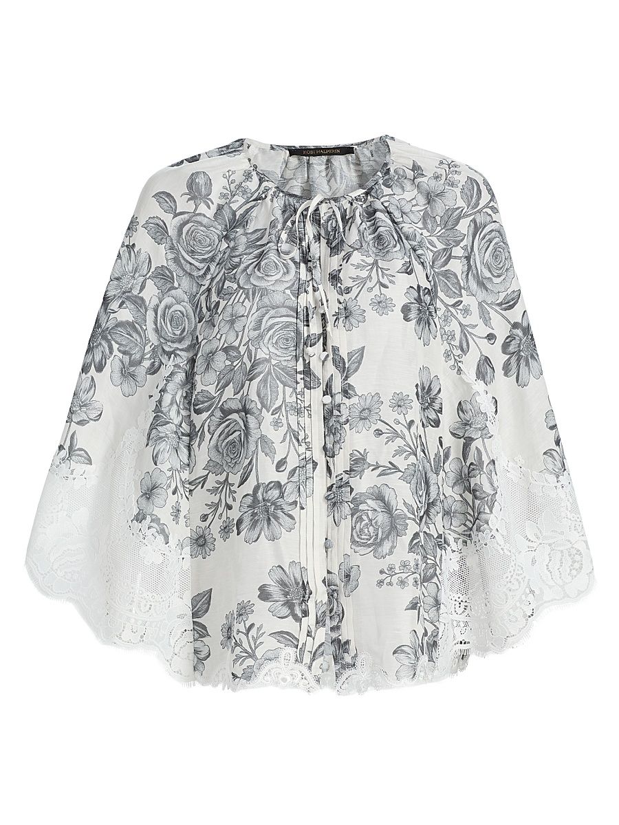 Women's Paloma Floral Lace-Trim Blouse - Ivory Multi - Size XL