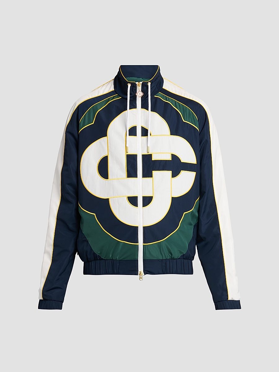 Men's CC Applique Colorblock Windbreaker Jacket - Navy Green White - Size Small