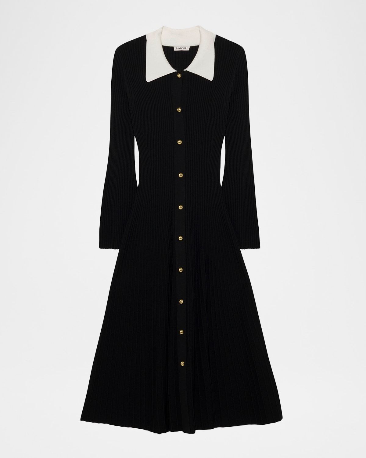 Philippa Long-Sleeve Ribbed Midi Dress