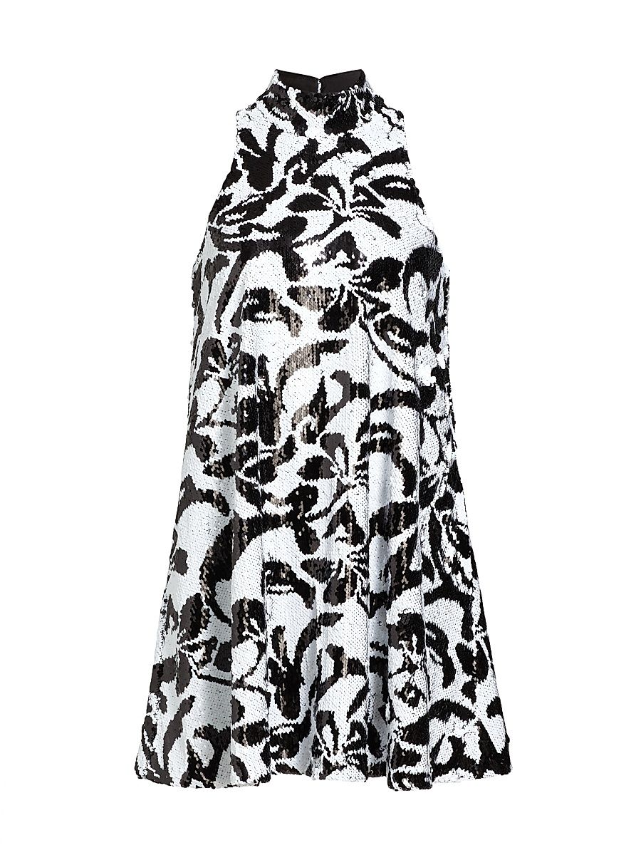 Women's Elizabeth Sequined Floral Shift Minidress - Optic Jet - Size 12