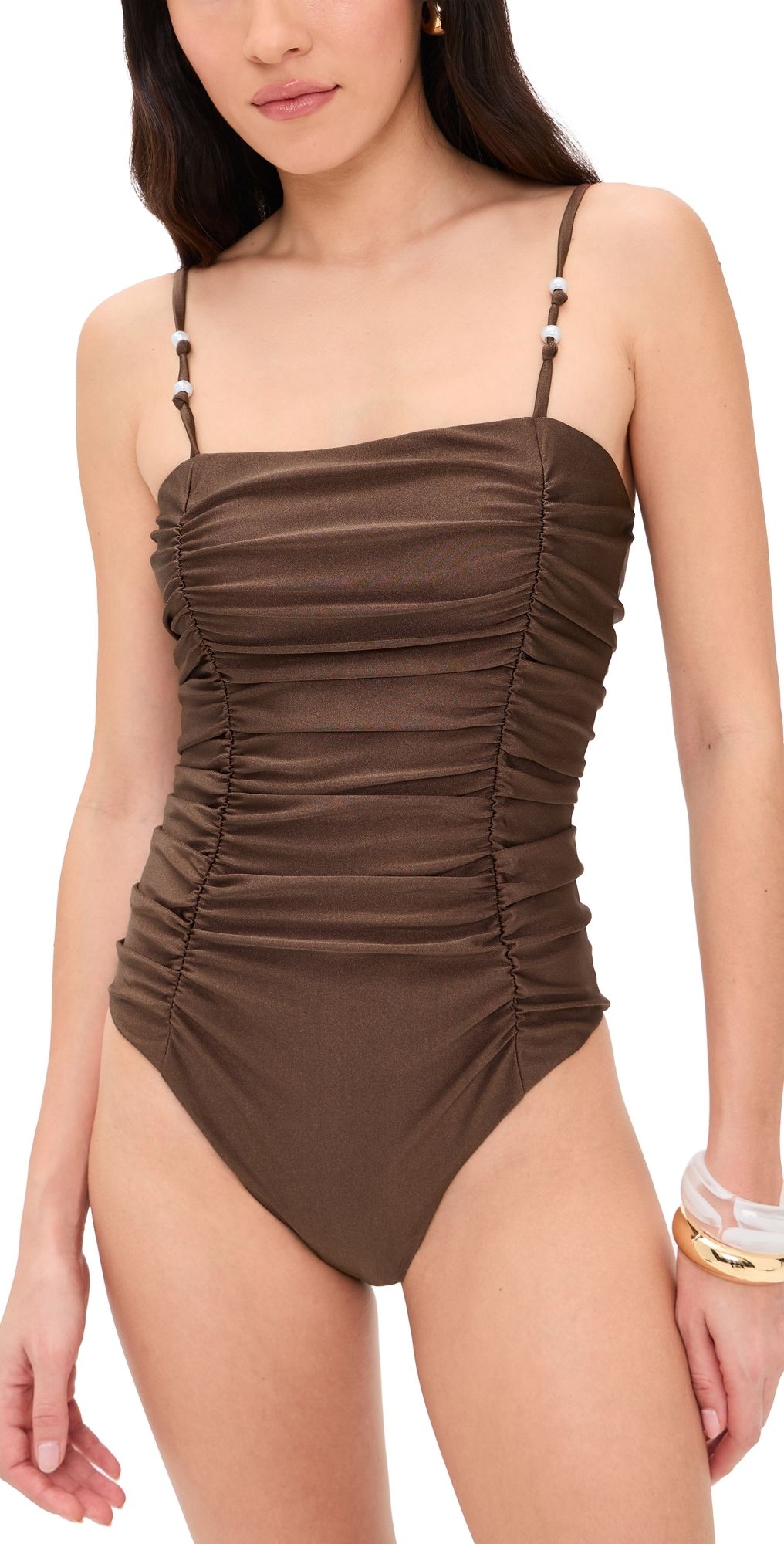 MINKPINK Sienna Ruched Swimsuit Chocolate XS