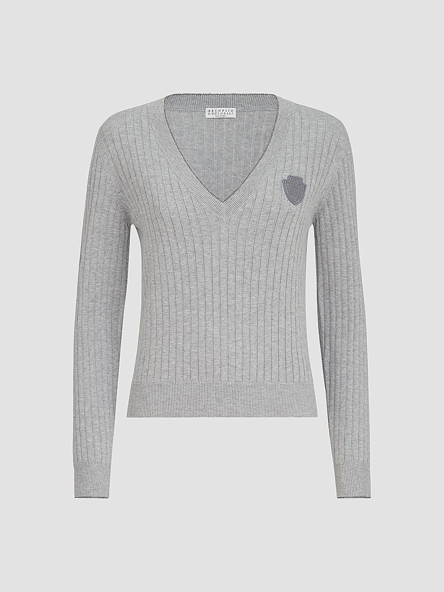 Women's Cotton Ribbed Sweater - Grey - Size XXL
