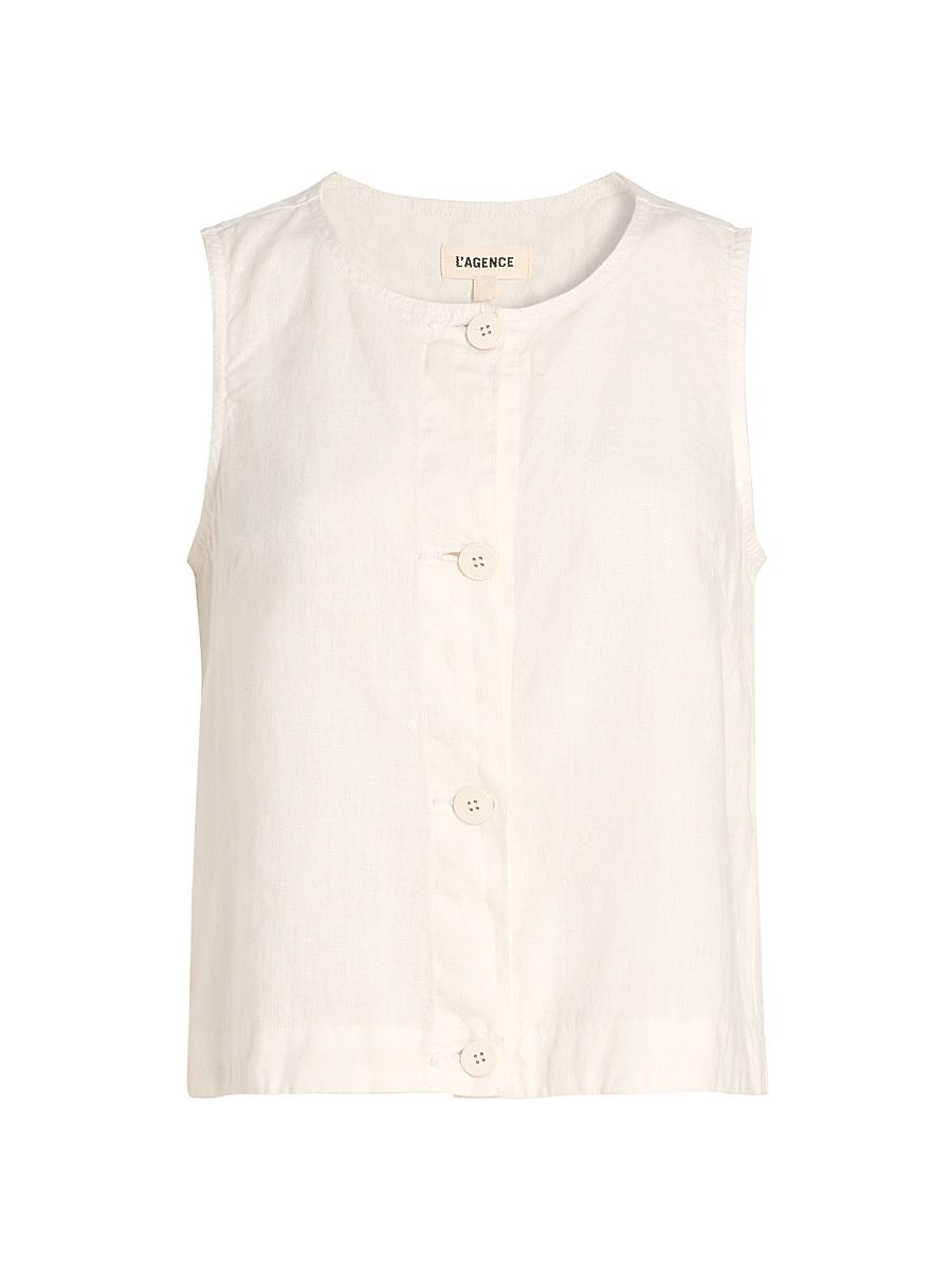 Women's Foster Linen A-Line Button-Front Top - Vintage White - Size XS