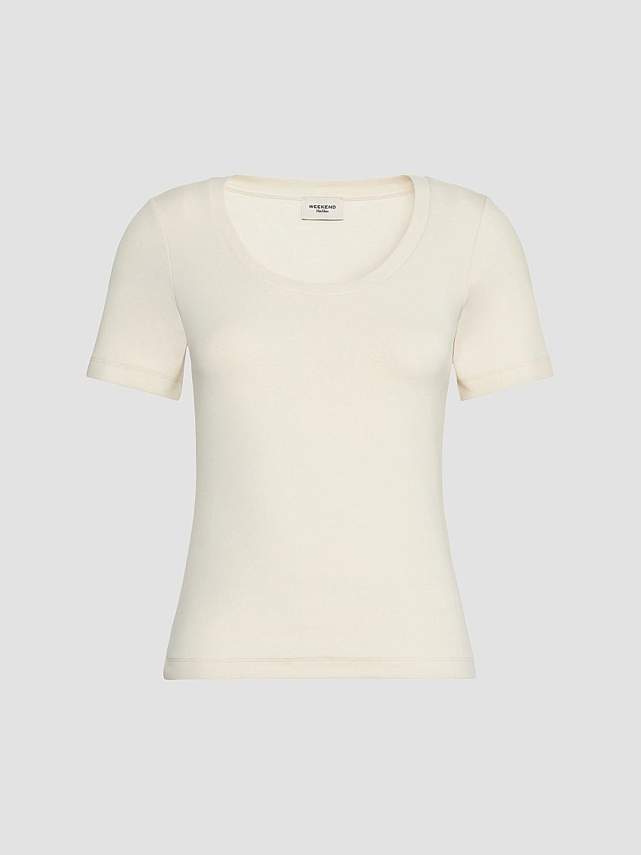 Women's Fine Rib Knit Jersey T-Shirt - Ivory - Size XL