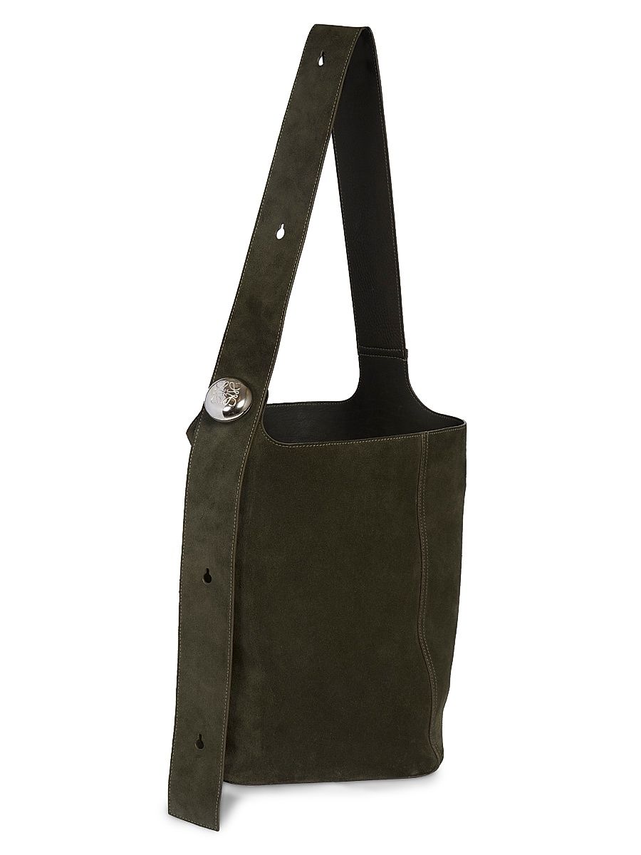 Men's Large Pebble Leather Bucket Bag - Dark Olive