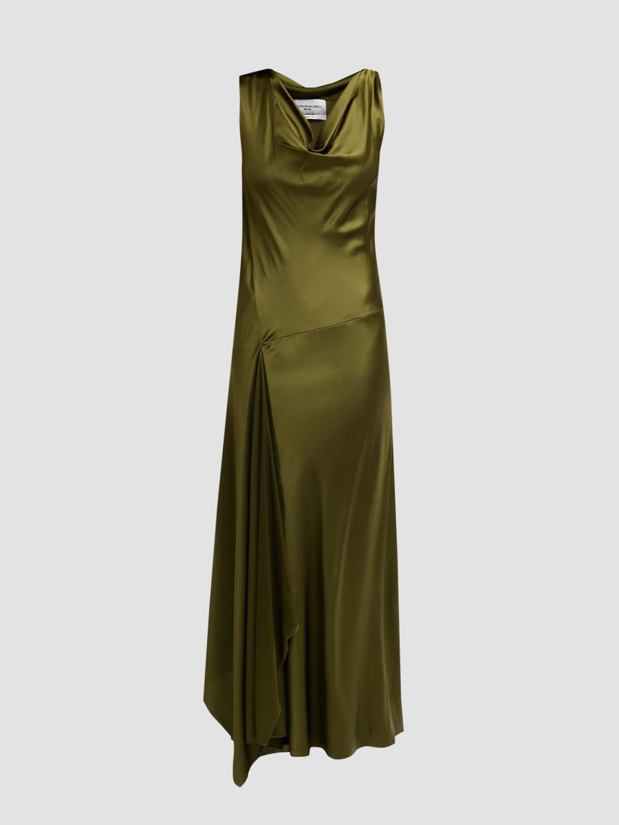Brandon Maxwell Women's Wynn Asymmetric Stretch-Silk Maxi Dress - Olive - Size 8