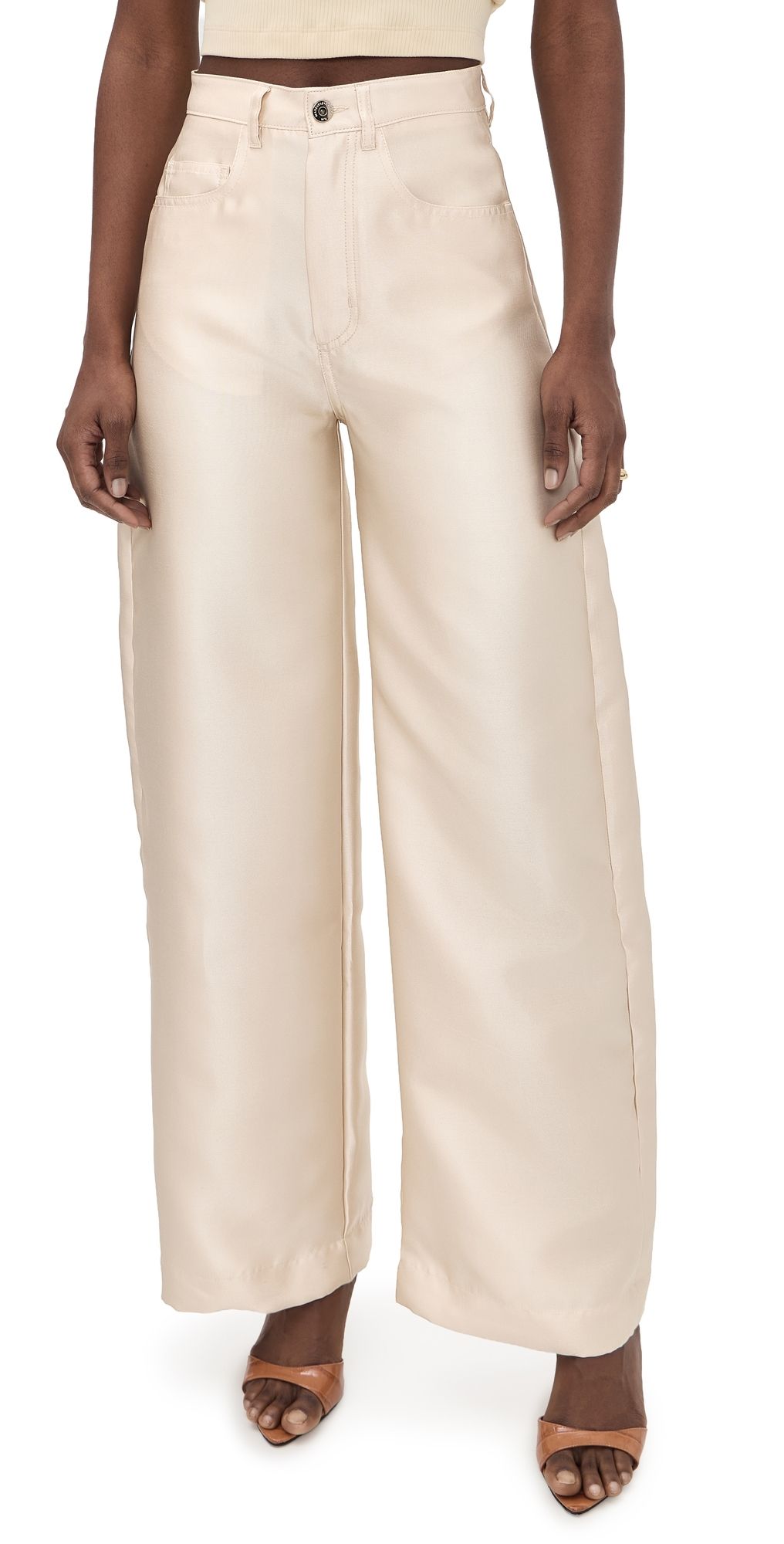 Marques'Almeida Satin Boyfriend Style Trousers Beige 4