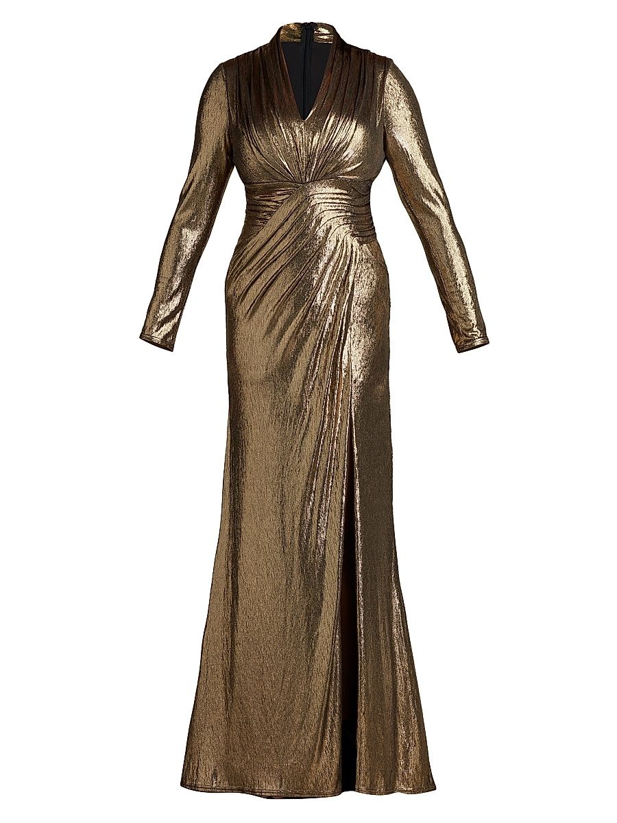 Women's Plus Metallic Jersey V-Neck Gown - Bronze - Size 22