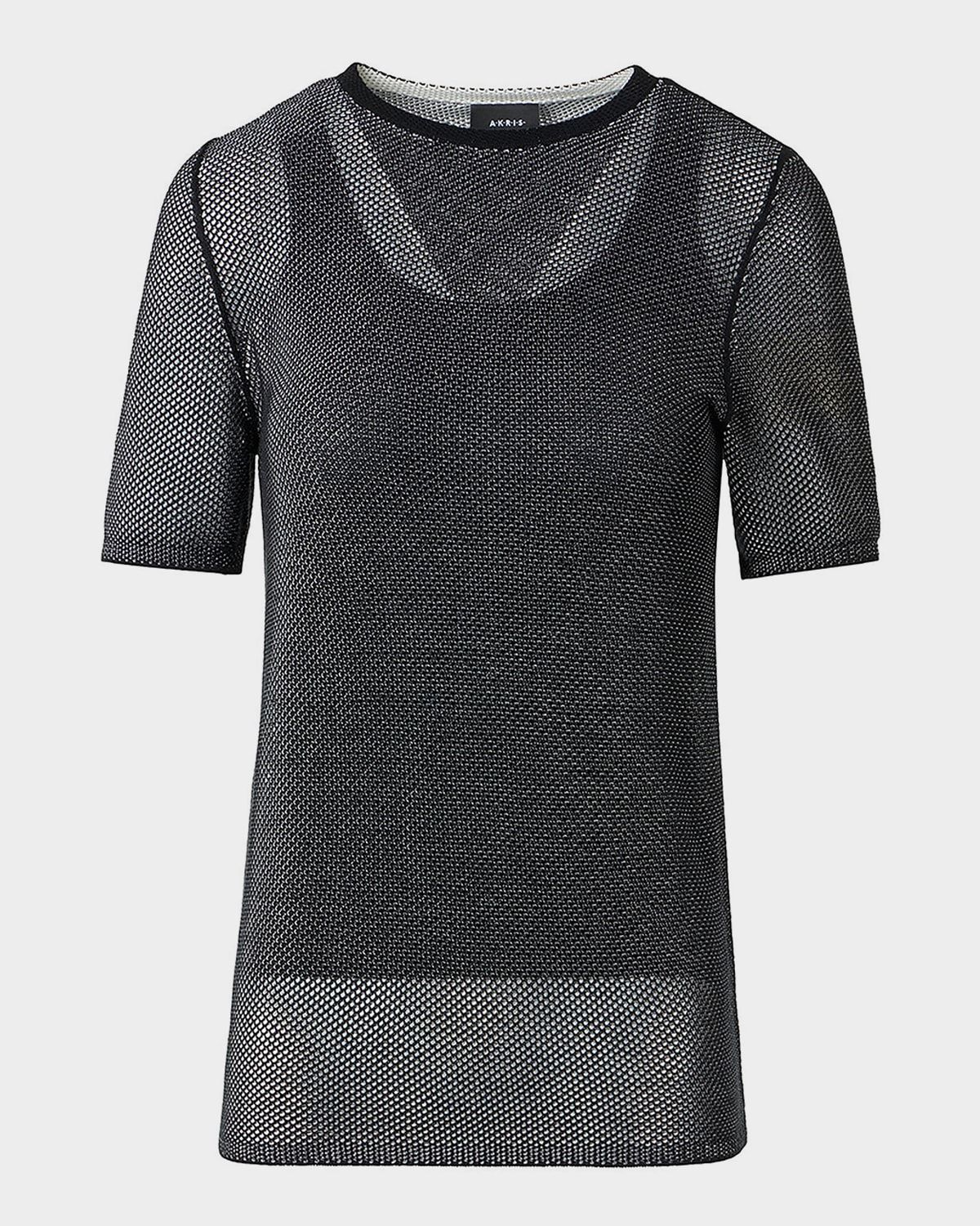 Two-Tone Silk Grif Knit Short-Sleeve Sweater