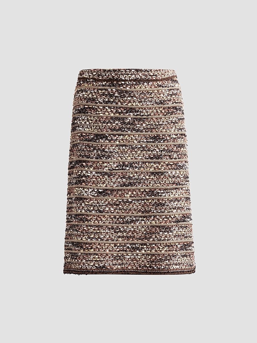 Ming Wang Women's Eyelash Tweed Knit A-Line Knee-Length Skirt - Warm Taupe - Size XL