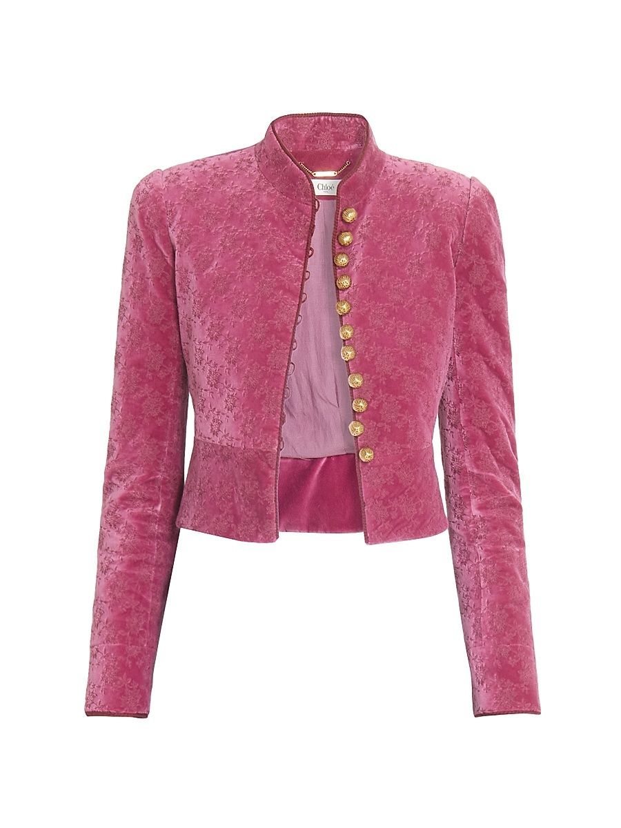 Women's Floral Velvet Crop Jacket - Burnt Lilac - Size 8