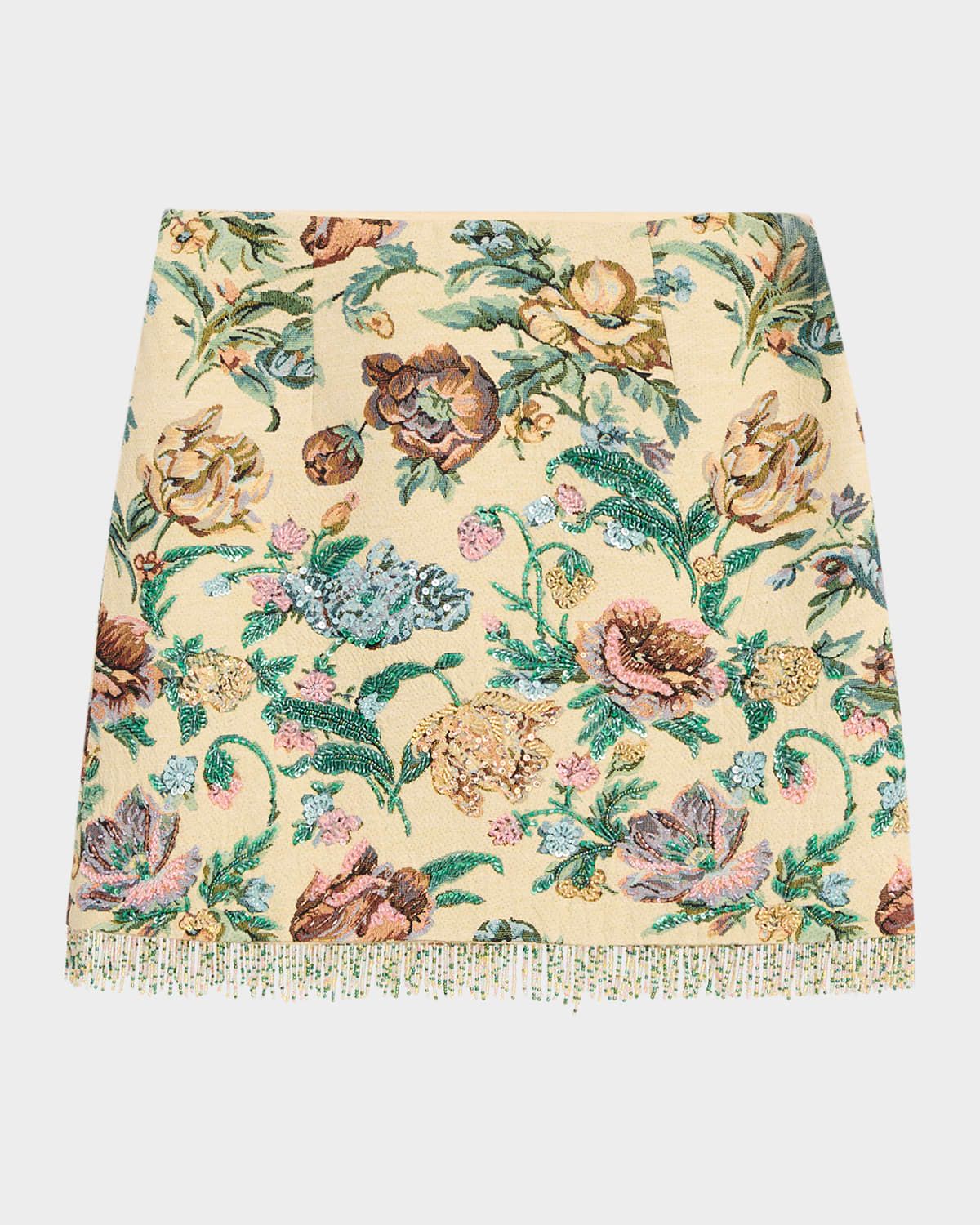 Celia Floral Fringe Cotton-Blend Miniskirt