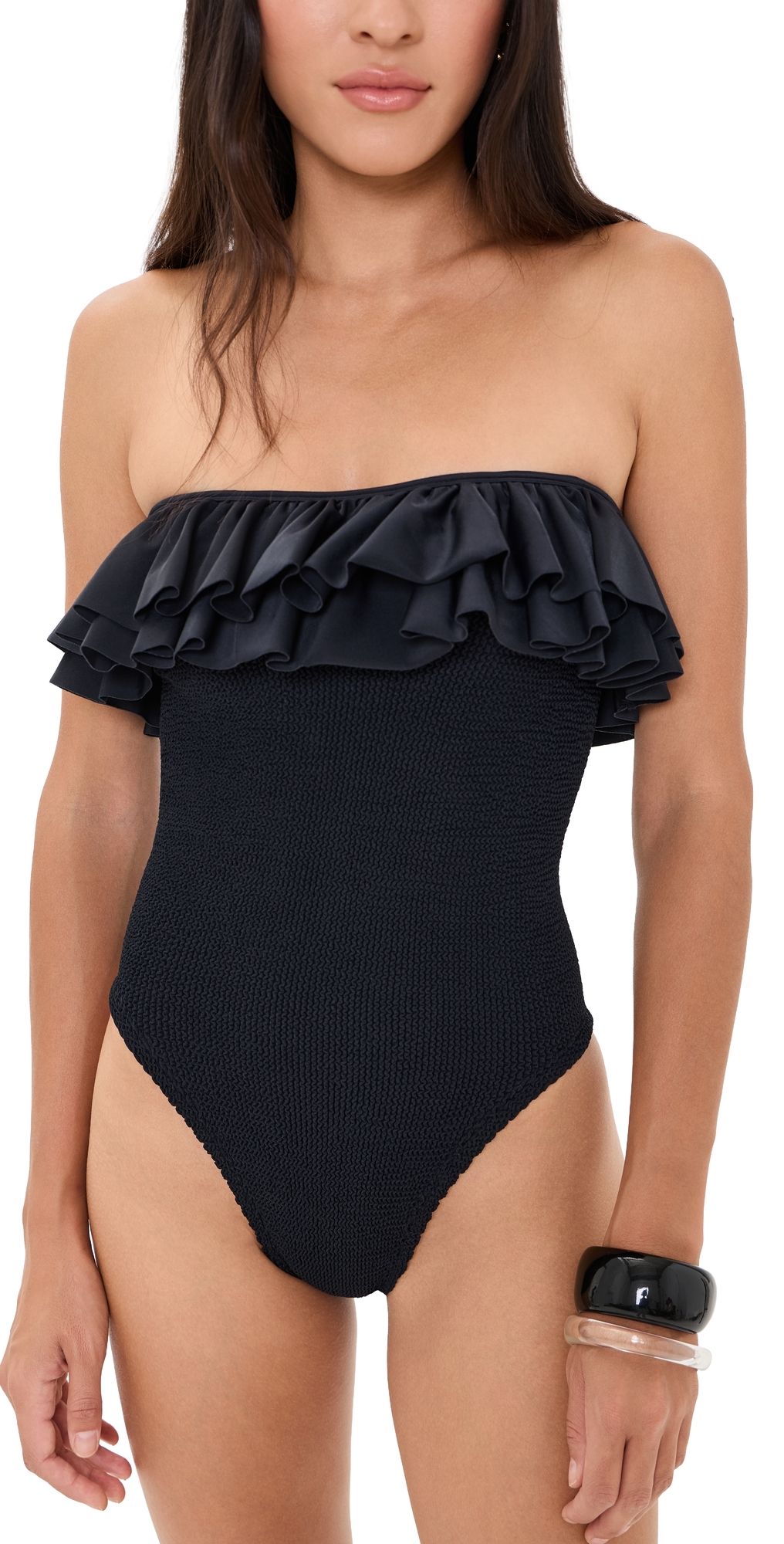 Hunza G Eloise Frill One Piece Swimsuit Black One Size