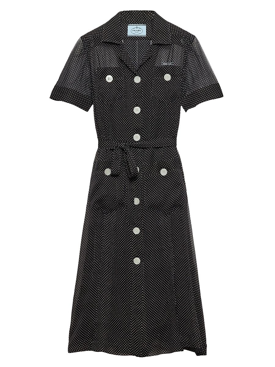 Women's Polka-Dot Silk Chiffon Shirt Dress - Black - Size 6