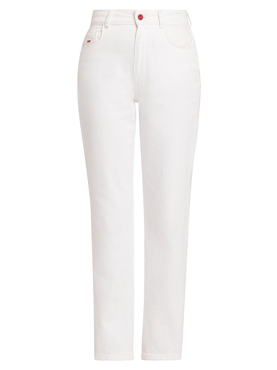 Women's Stretch Cotton Straight Mid-Rise Jeans - White - Size 12