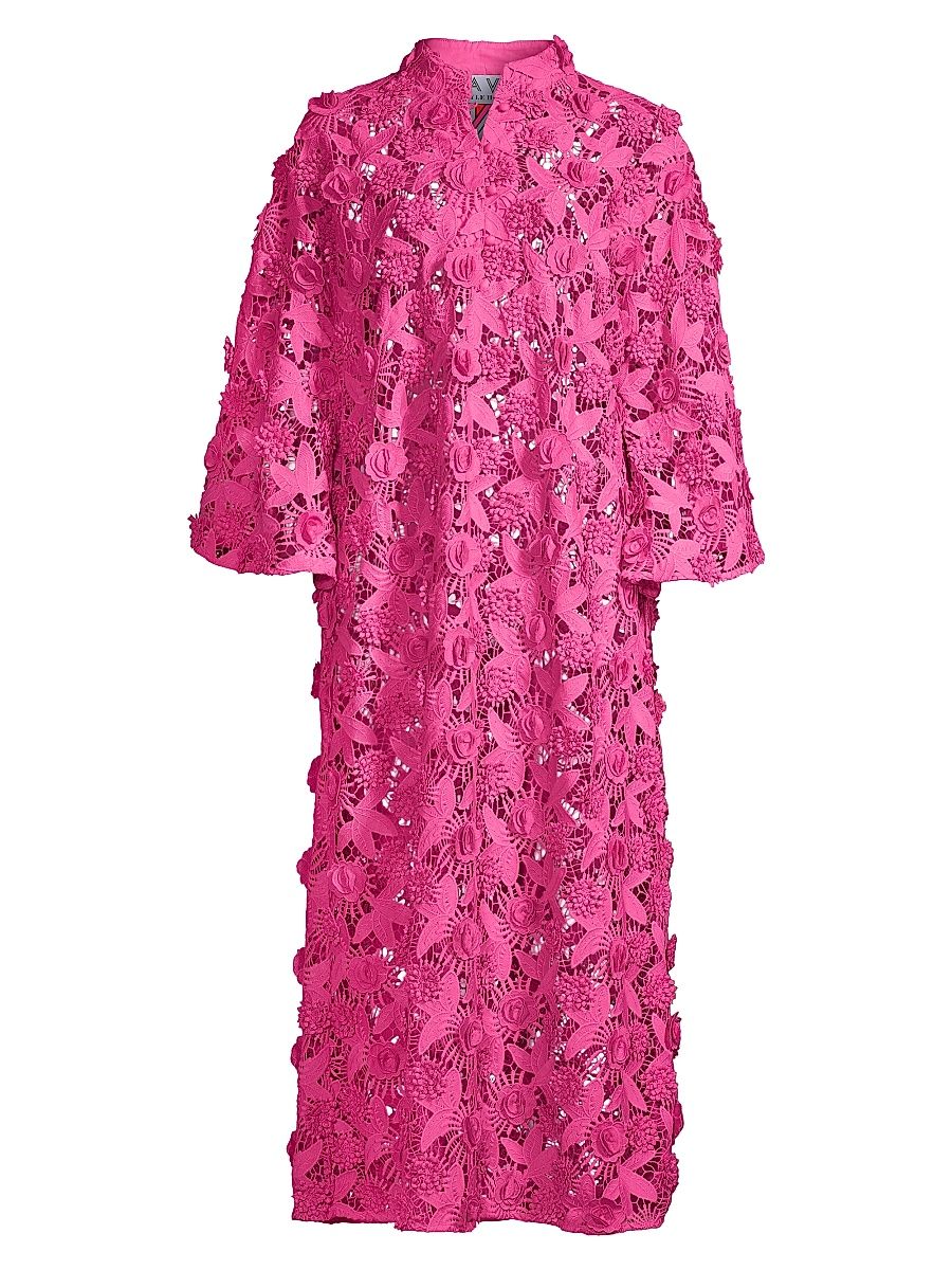 Women's '70s Floral Lace Maxi Caftan Dress - Soft Mauve