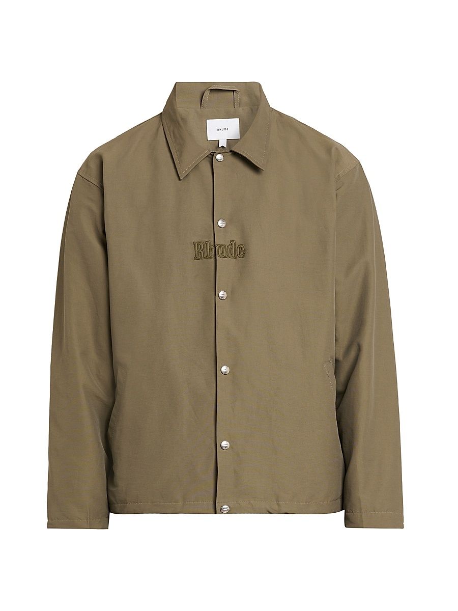 Men's Logo Cotton-Nylon Ripstop Coach's Jacket - Taupe - Size XL