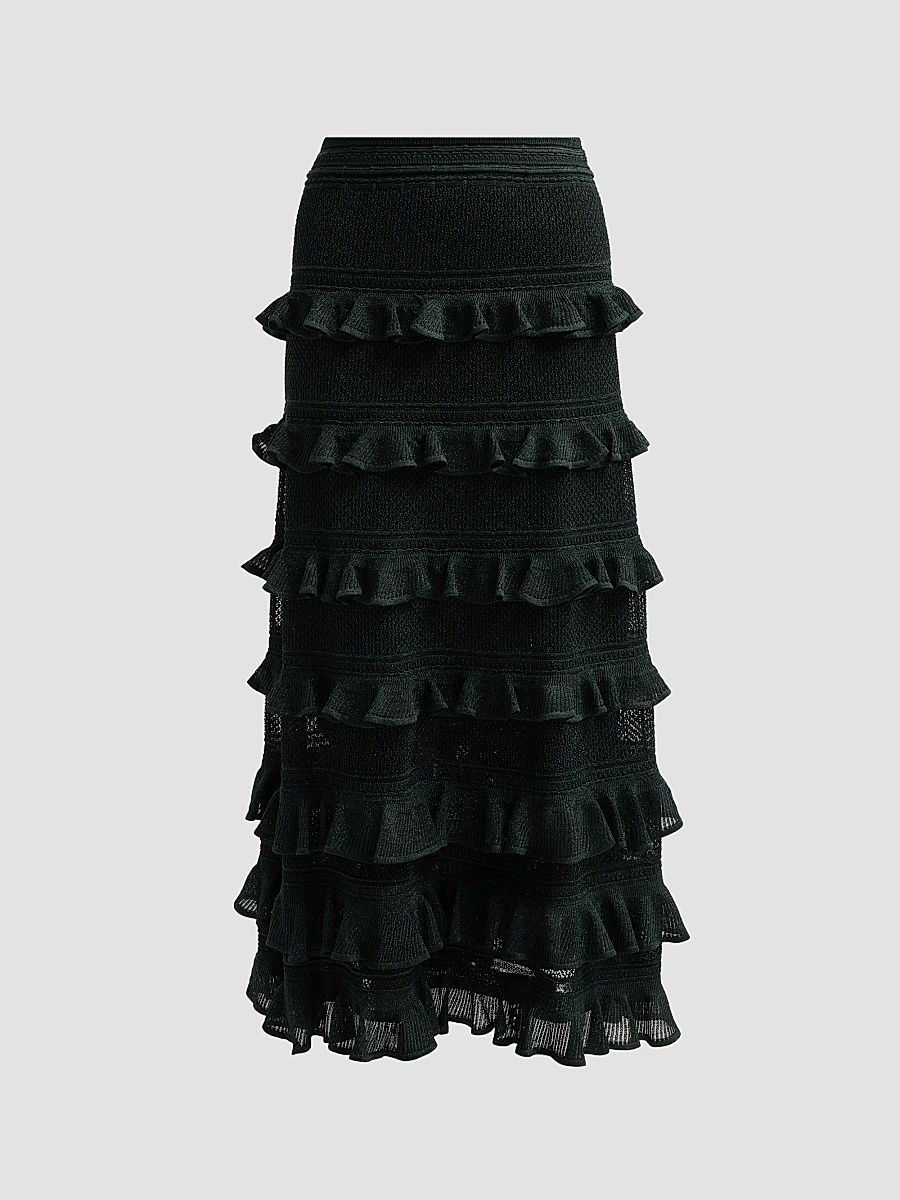 Women's Valiant Frill Midi Skirt - Metallic Bottle Green - Size 2