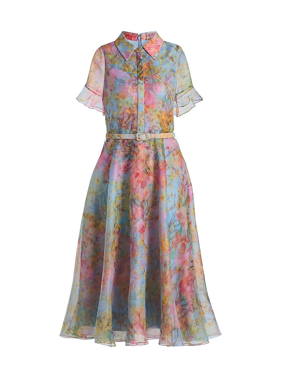 Women's Marcel Floral Organza Midi-Shirtdress - Blue Zen In Bloom - Size 16