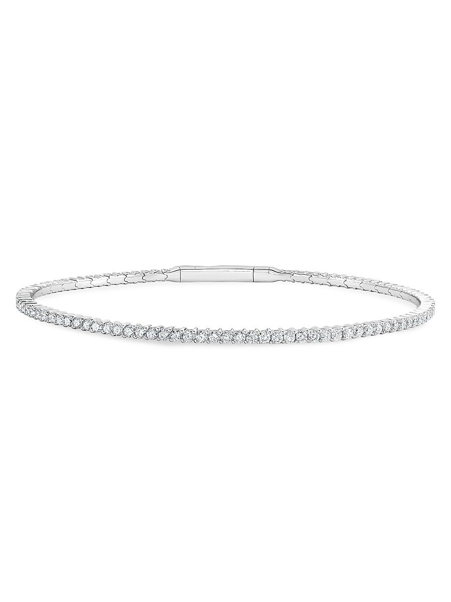 Women's 18K Gold & 1.64 TCW Diamond Flexible Bangle - White Gold