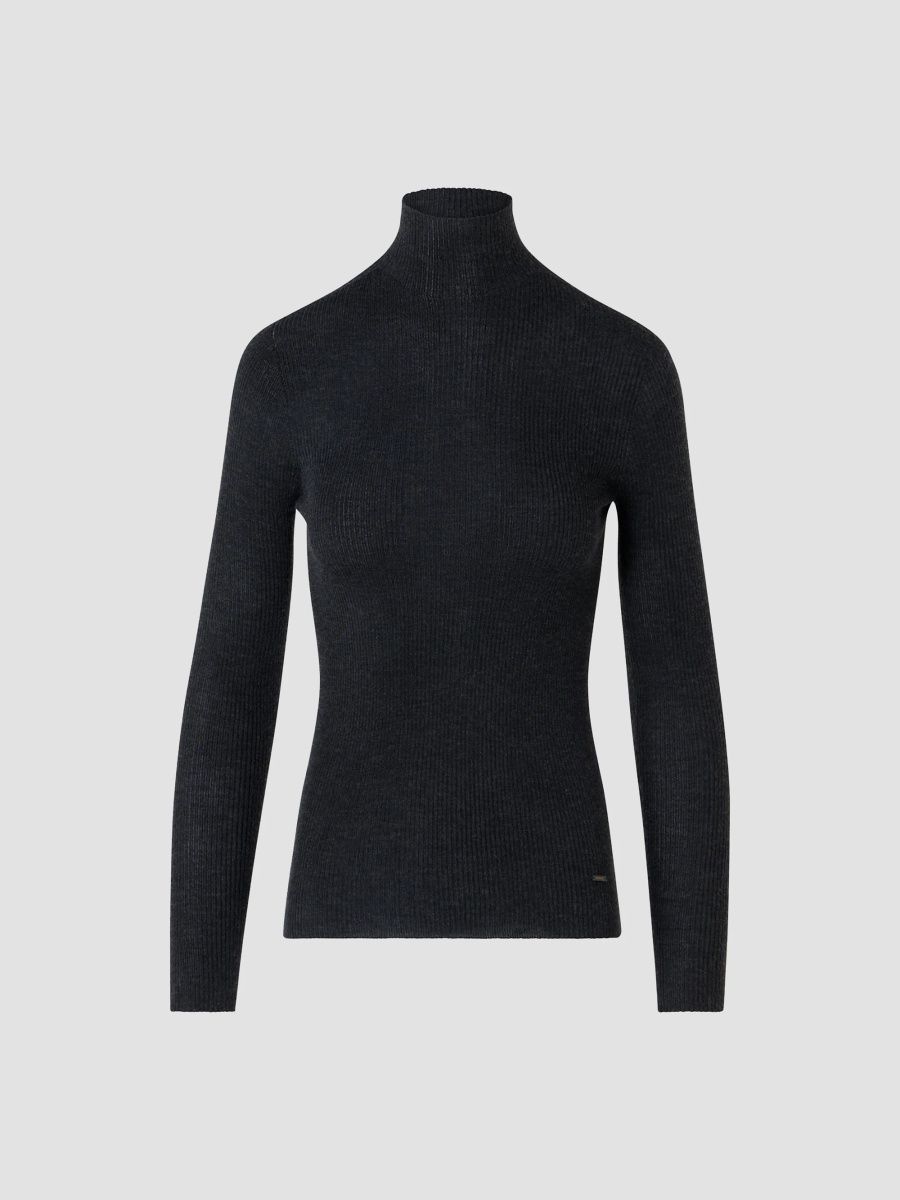 Akris Women's Rib-Knit Cashmere-Silk Turtleneck Sweater - Charcoal - Size 16