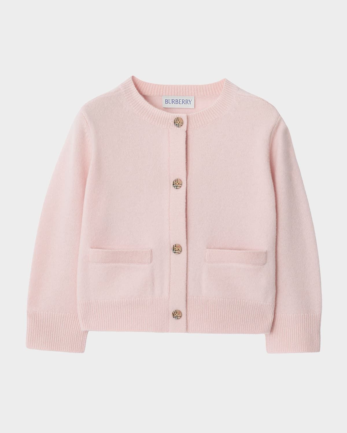 Girl & apos;s Check Patch Wool Cashmere Cardigan, Size 6M-3