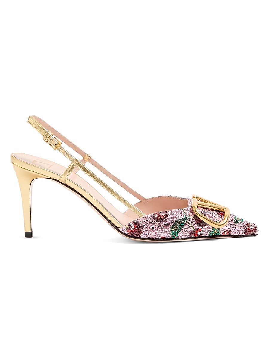 Women's VLogo Signature 80MM Slingback Pumps Décolleté with Cherryfic Embroidery - Multicolored - Size 10
