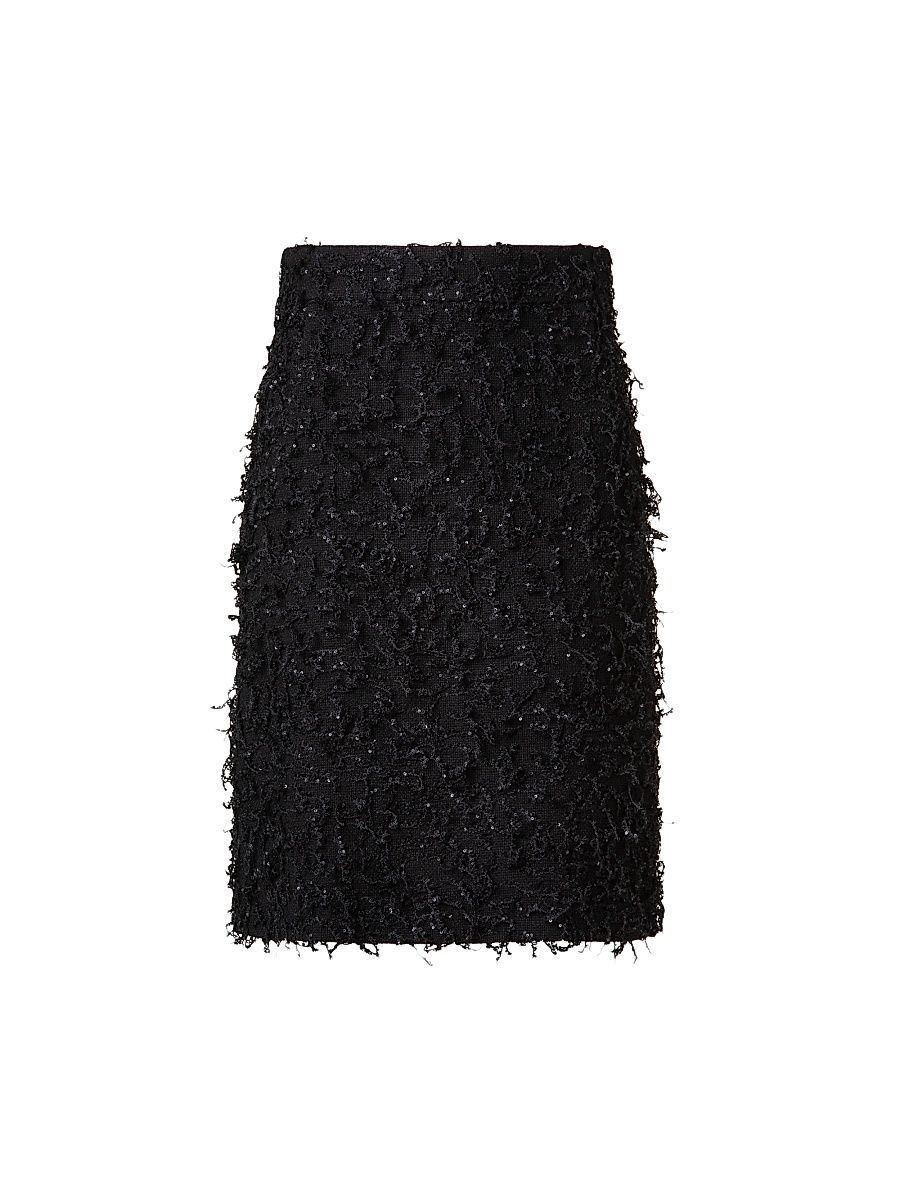 Women's Embellished Bouclé A-Line Miniskirt - Black - Size 8