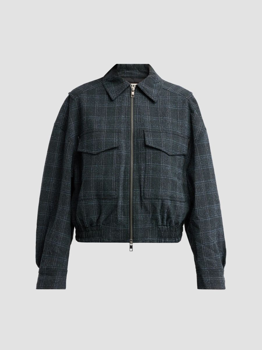 Staud Women's Eugene Plaid Bomber Jacket - Ink Blue Plaid - Size XS