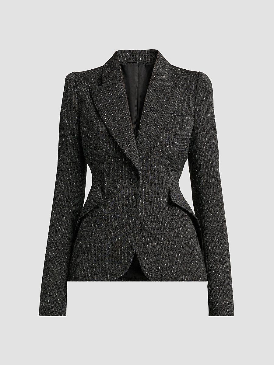 Women's Speckled Wool One-Button Blazer - Grey - Size 10