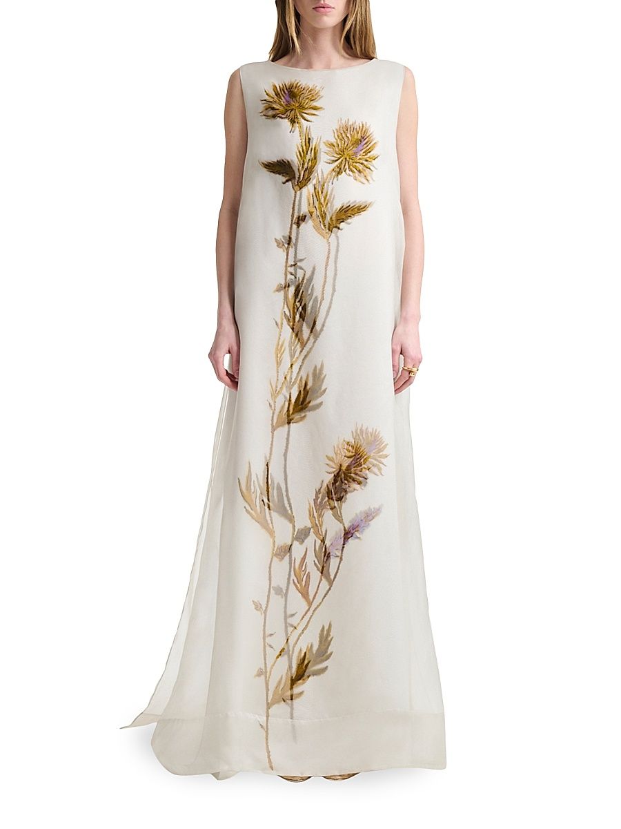 Women's Jools Blurred Floral Silk Gown - Macadamia - Size 10