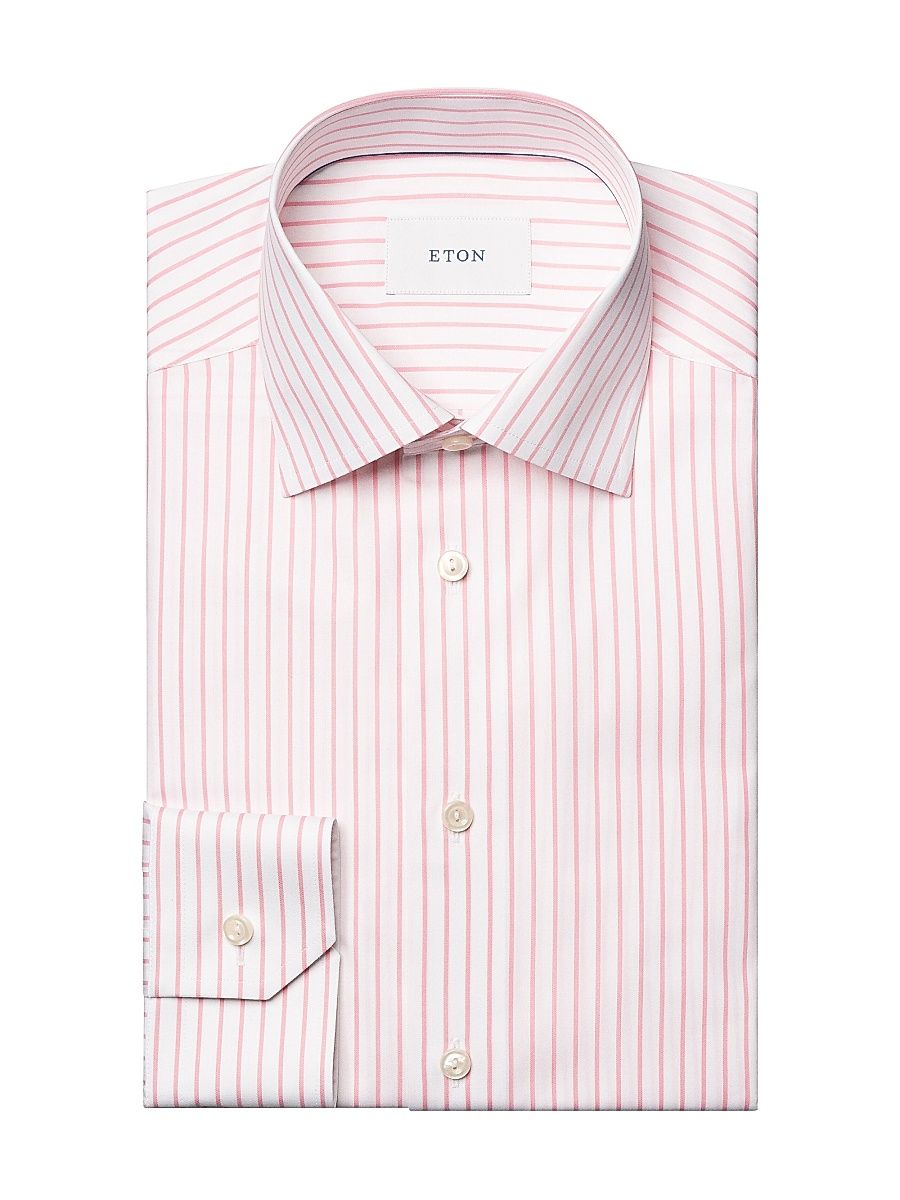 Men's Striped Cotton Contemporary-Fit Shirt - Pink - Size 15.5