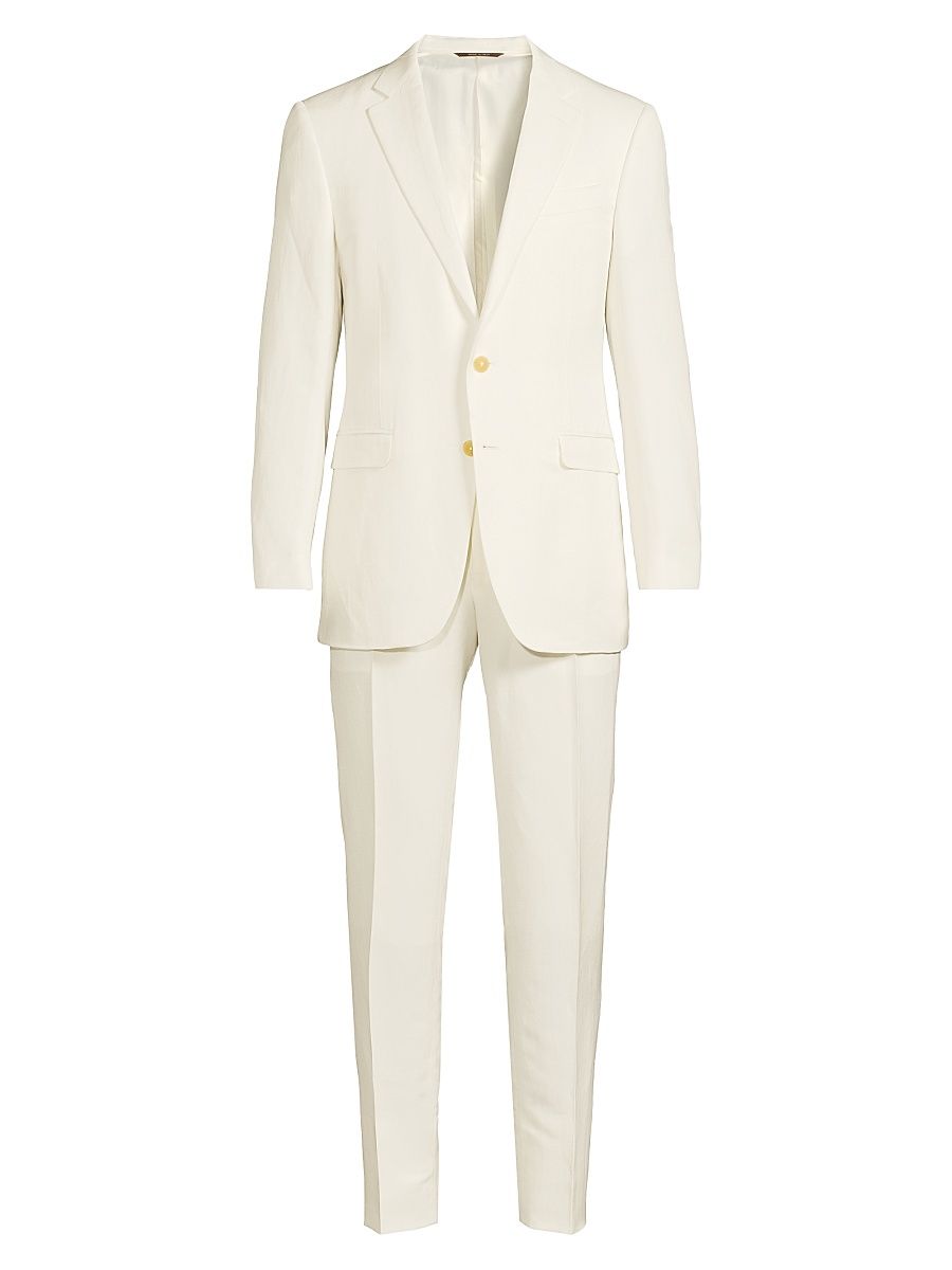 Men's Solid Linen-Silk Single-Breasted Suit - White - Size 40