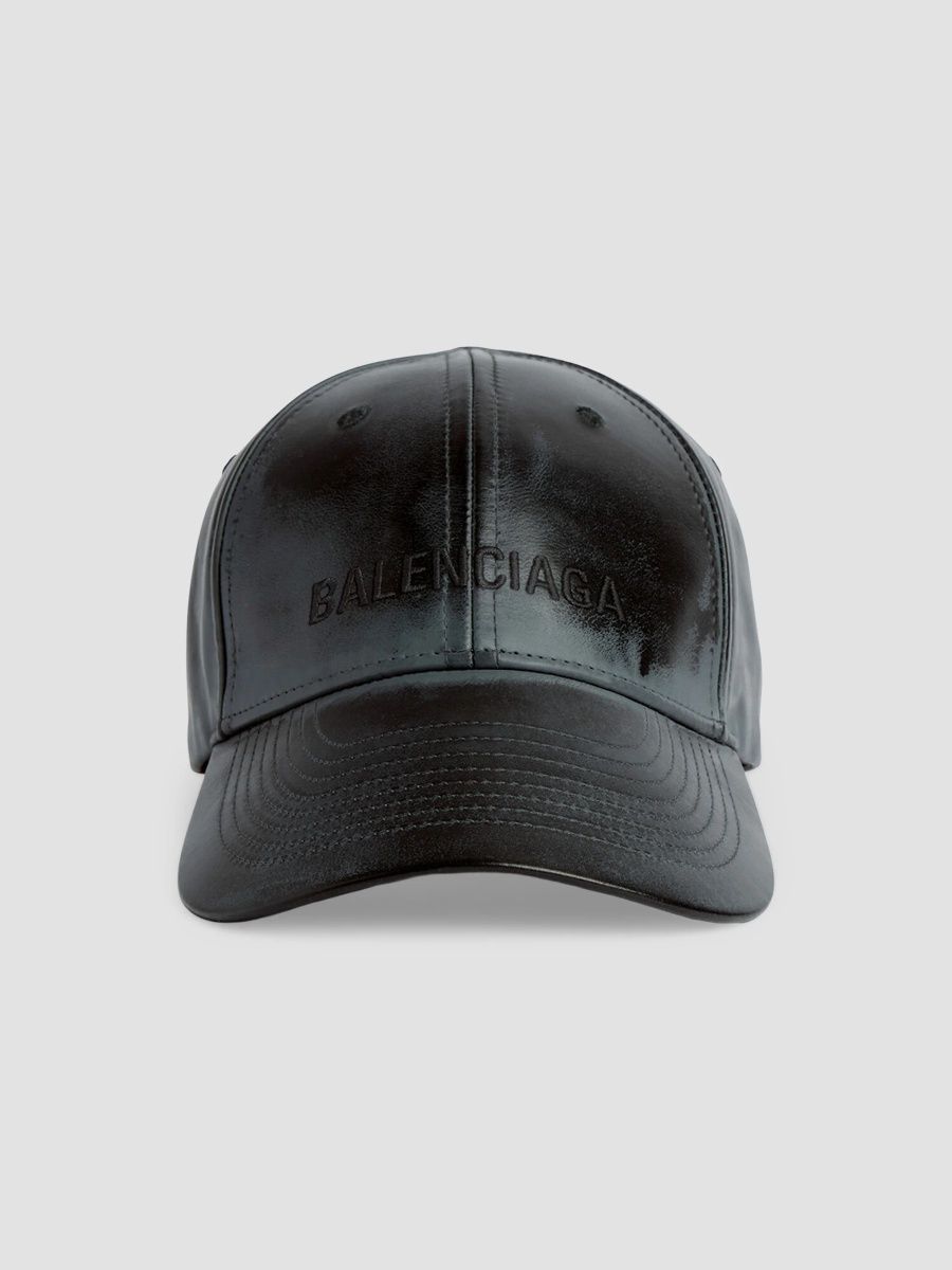Balenciaga Men's Leather Cap - Black - Size Medium