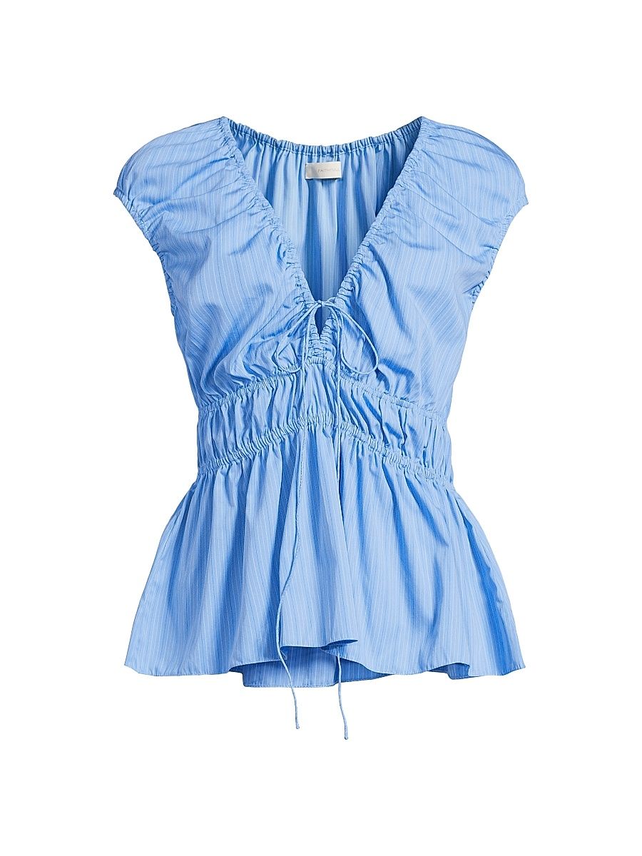 Women's Hedda Striped Cotton Top - Mico Pinstripe Azul - Size Large