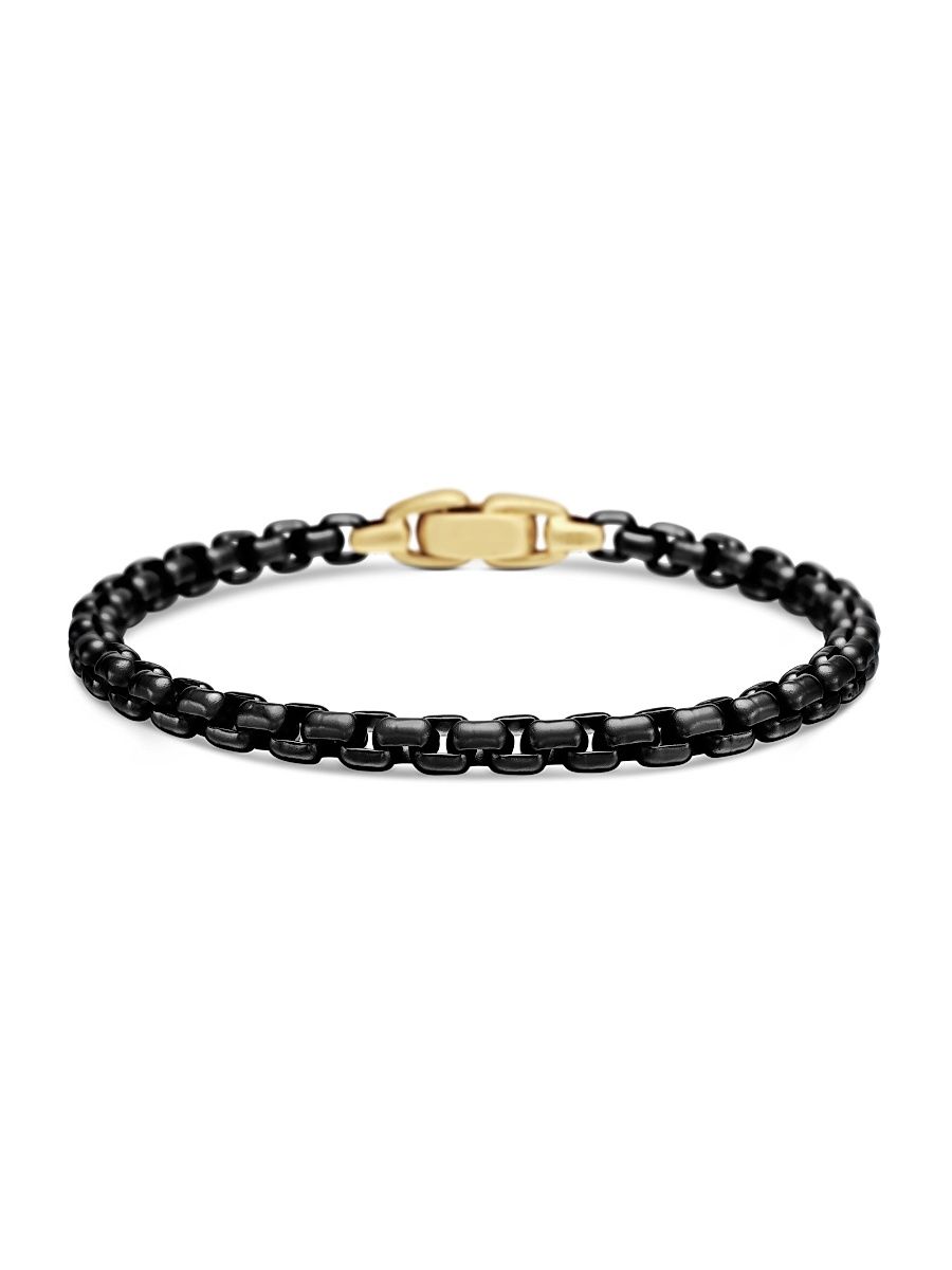 Men's Box Chain Bracelet in Stainless Steel and 14K Yellow Gold - Black - Size Medium