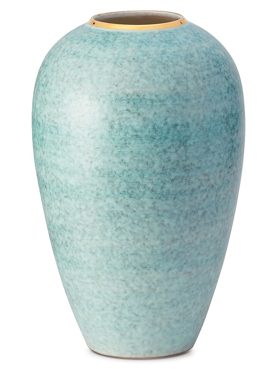 Calinda 18K Goldplated Ceramic Tapered Vase - Blue Gratto