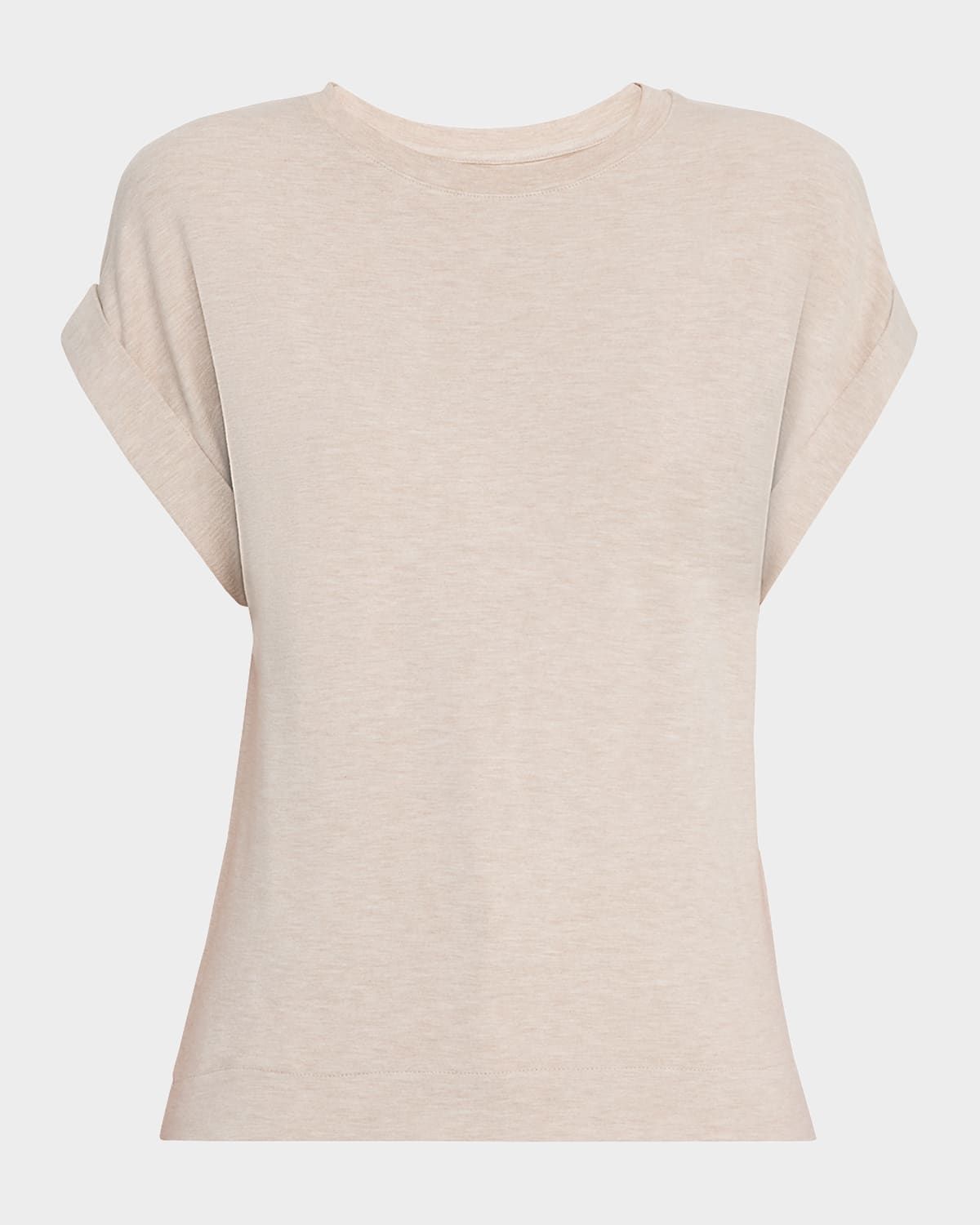 French Terry Rolled-Cuff Short-Sleeve Crewneck Tee