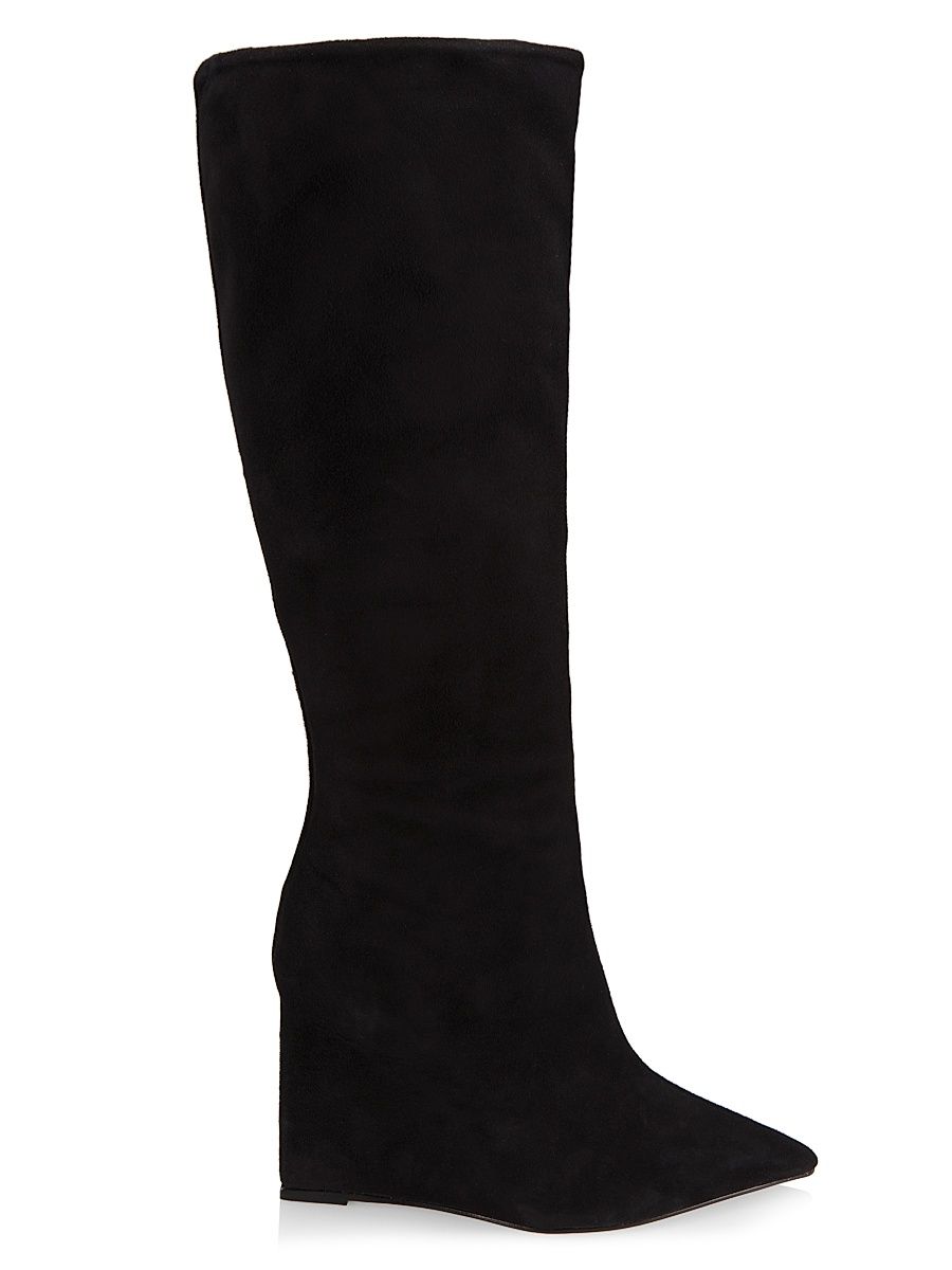 Women's Asya Up 100MM Suede Wedge Boots - Black - Size 5.5