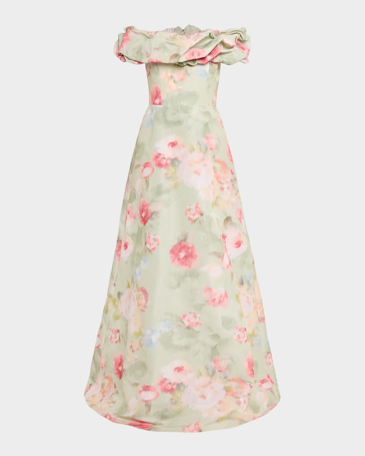 Off-Shoulder Floral Taffeta Gown