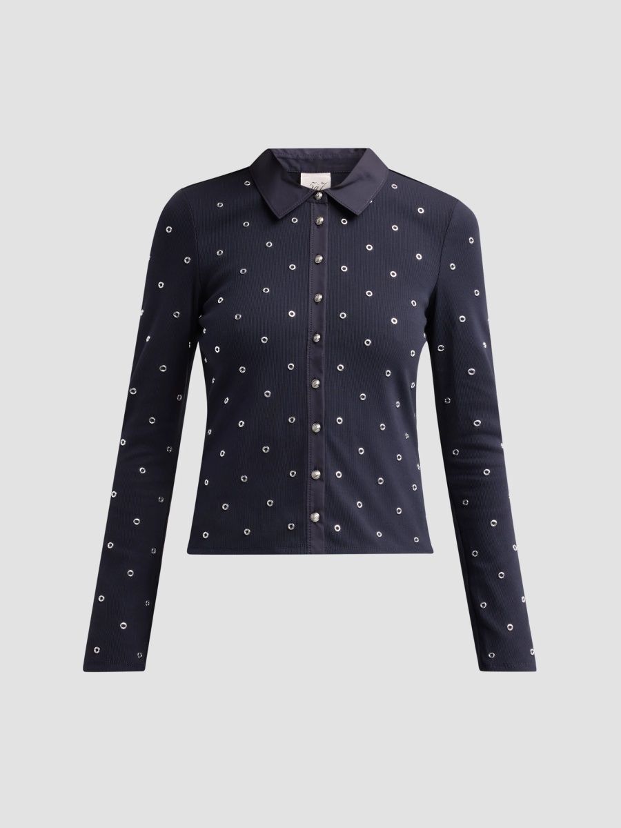 Women's Jensyn Grommet Knit Shirt - Navy - Size XL