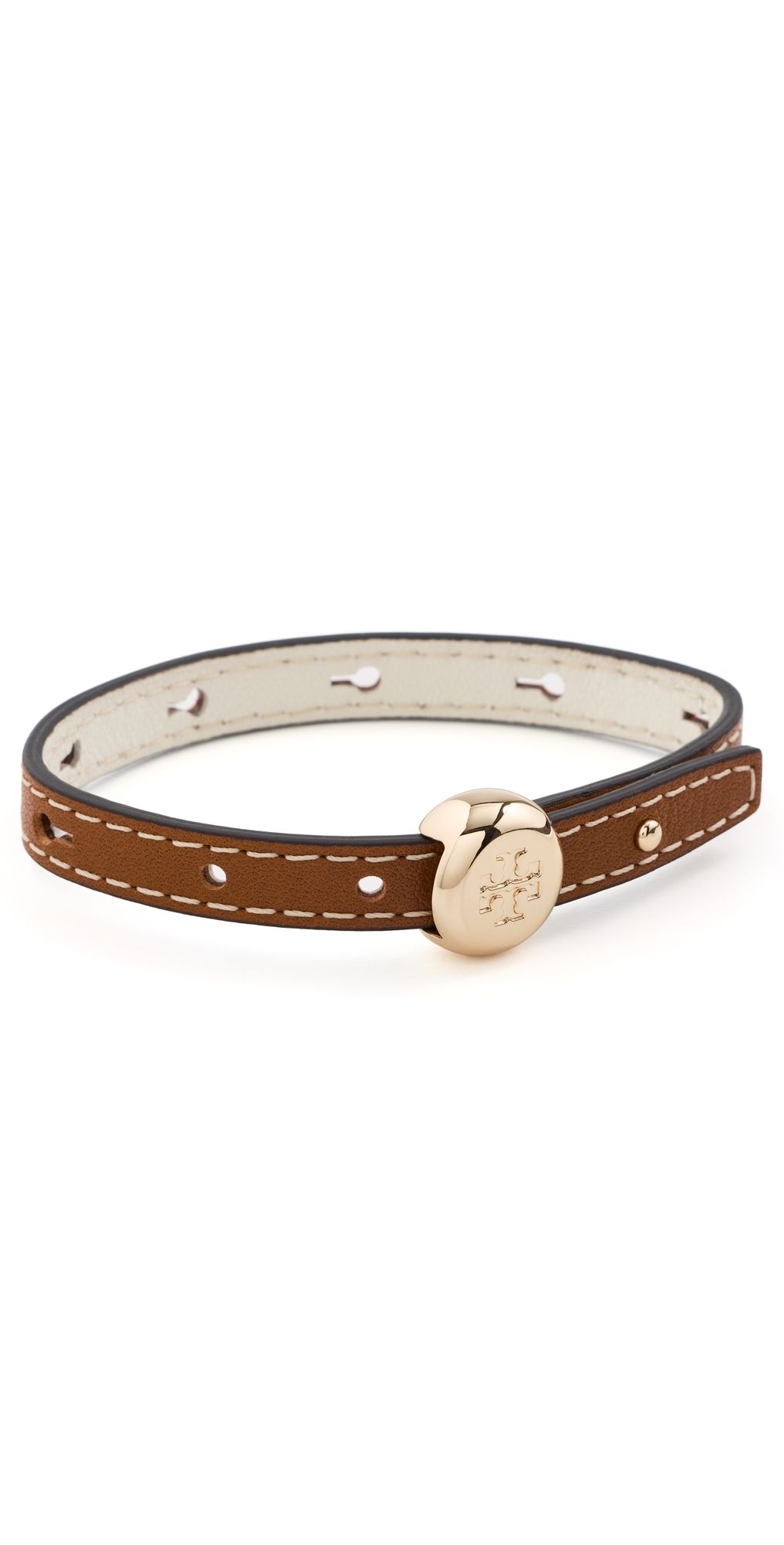 Tory Burch Romy Leather Bracelet Light Brass/Aged Tan One Size