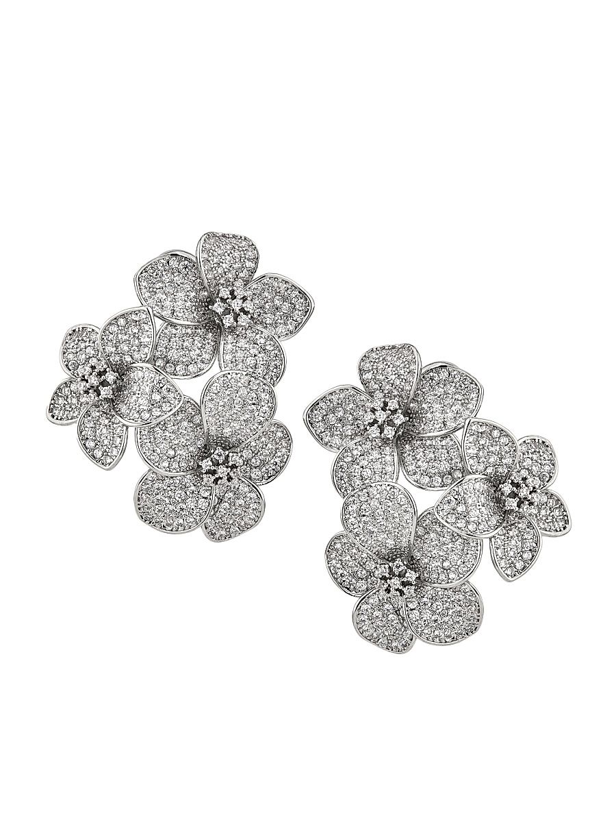 Women's Eden Sterling Silver & Cubic Zirconia Flower Cluster Earrings - Silver