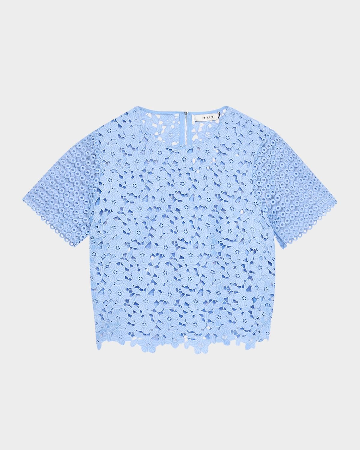 Short-Sleeve Floral & Geometric Lace Top