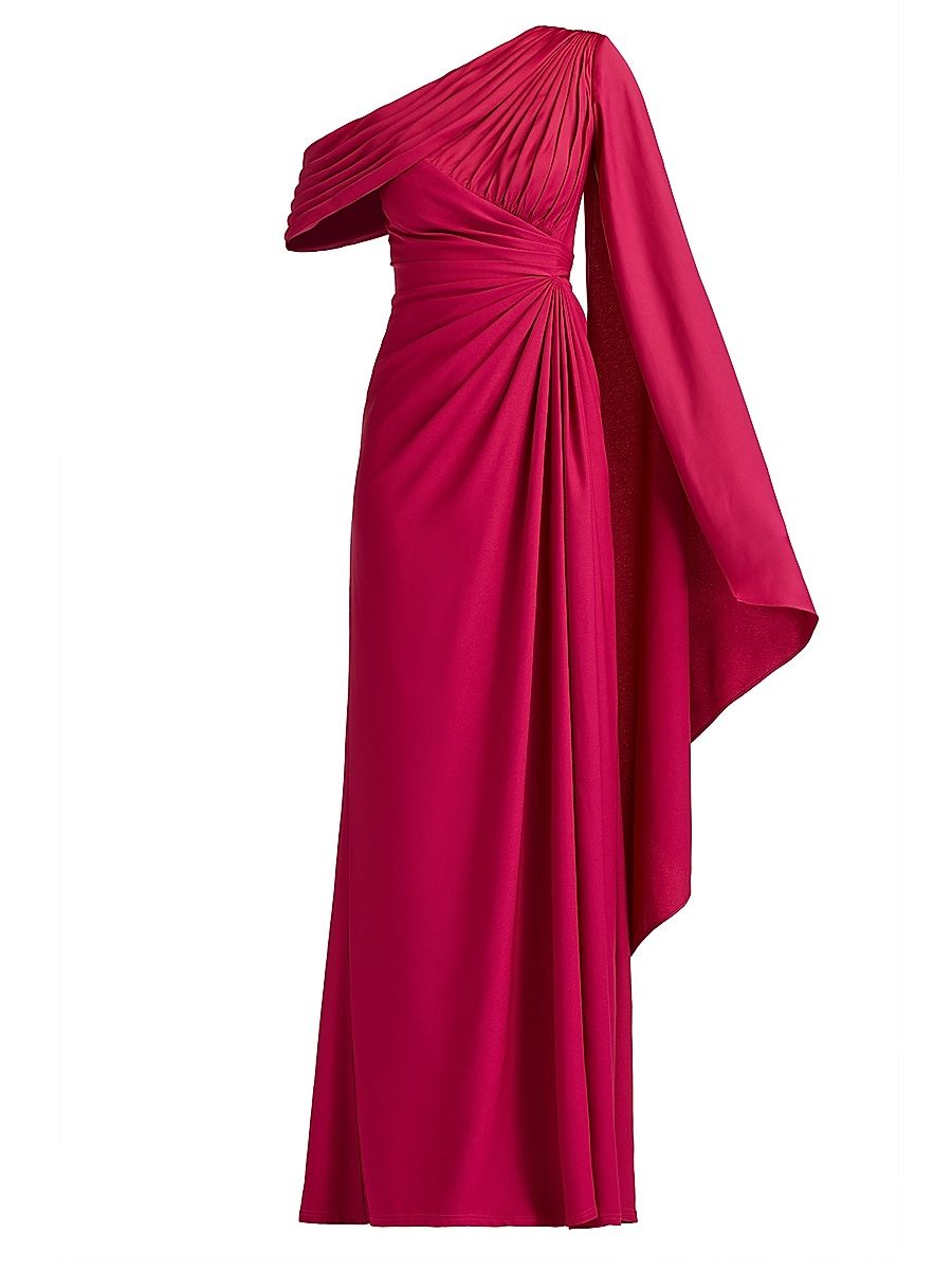 Women's Pleated Gathered One-Shoulder Jersey Gown - New Fuchsia - Size 14