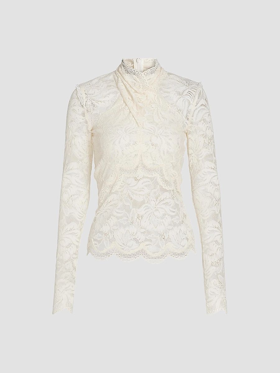 Rabanne Women's Lace Wrap Long-Sleeve Top - Ivory - Size 10