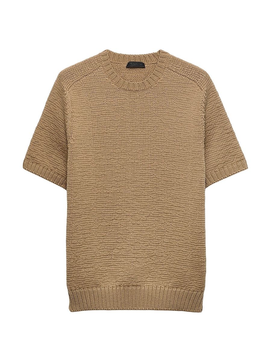 Men's Short-Sleeved Wool Sweater - Brown - Size 40