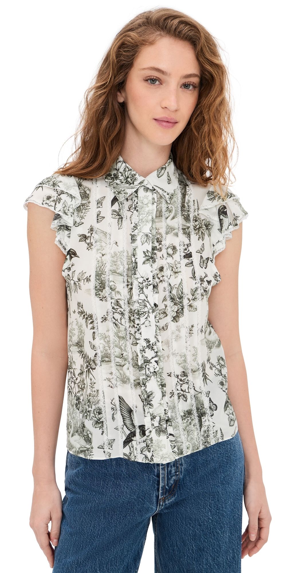 ALICE + OLIVIA Minda Ruffle Blouse Daybreak XL