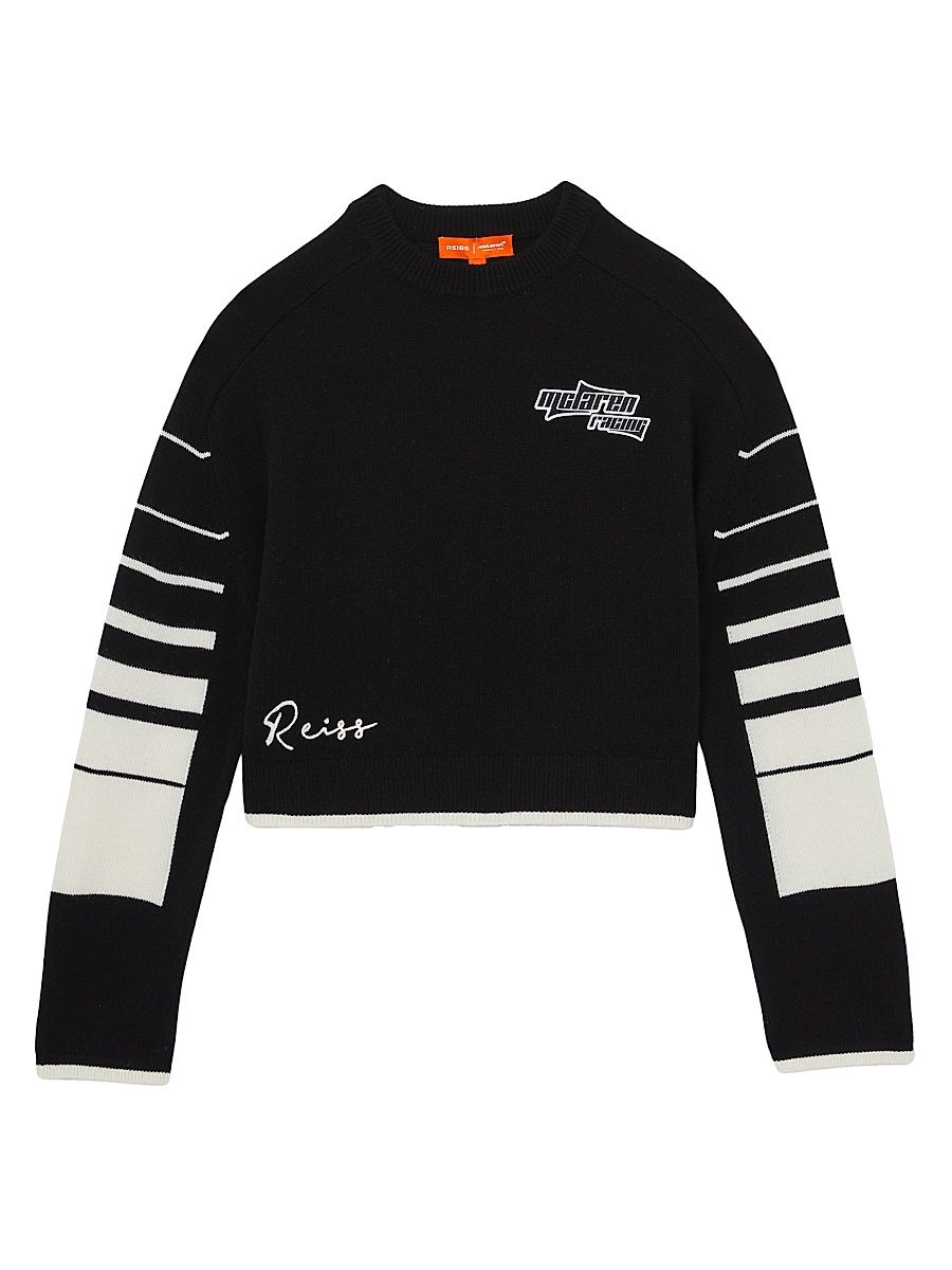 Women's Reiss x McLaren Rider Racing Wool Sweater - Black White - Size Medium